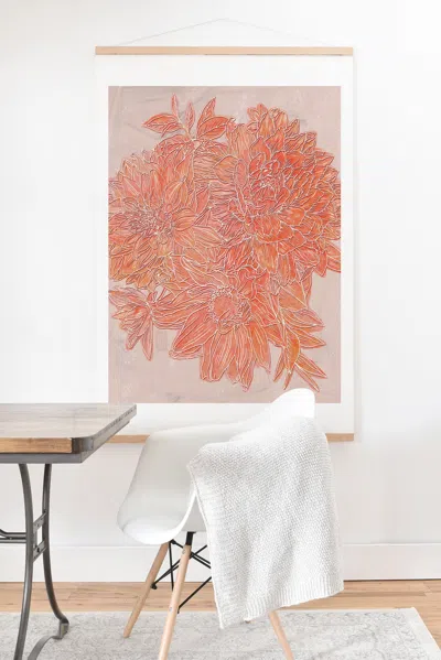 Deny Designs Sewzinski Dahlias Ii Art Print With Oak Hanger In Orange