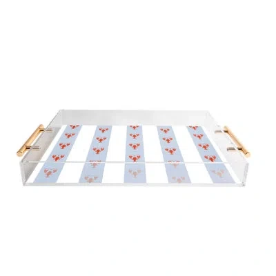 Deny Designs Showmemars Red Lobsters On Blue Stripes Acrylic Tray