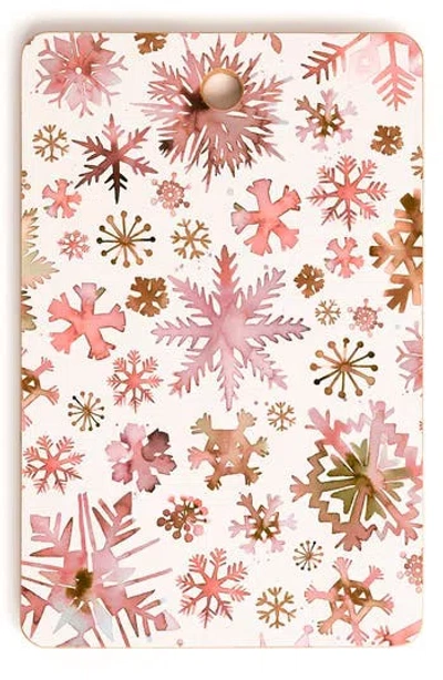 Deny Designs Snowflakes Watercolor Cutting Board In Pink