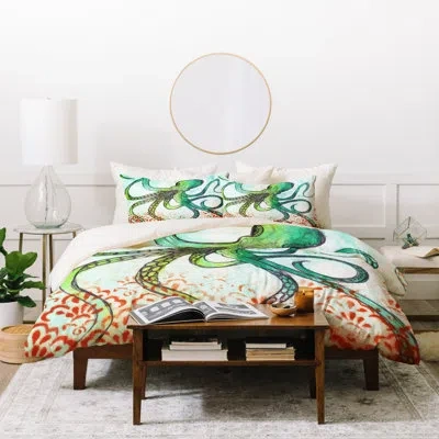 Deny Designs Sophia Buddenhagen 3 Piece Duvet Cover Set In Green,beige