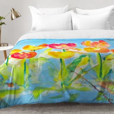 Deny Designs Spring Tulips Comforter Set In Blue,yellow