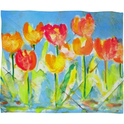 Deny Designs Spring Tulips Fleece By Laura Trevey Throw In Blue;green;yellow