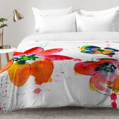 Deny Designs Summer In Watercolor Comforter Set In Red