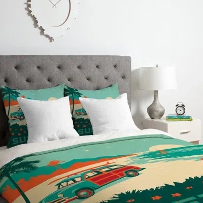 Deny Designs Surfs Up Duvet Cover Set In Green,yellow