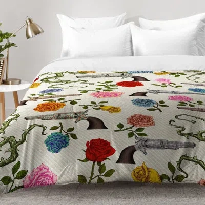 Deny Designs Sweet Guns And Roses Comforter Set In Beige