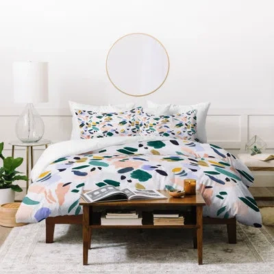 Deny Designs Terrazzo Brushstrokes Duvet Cover Set In Beige,green,purple