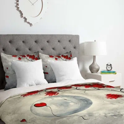 Deny Designs The Moon Duvet Cover Set In White,red,gray