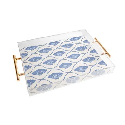 Deny Designs Thespacehouse Coastal Ocean Blue Seashells Acrylic Tray In Cream