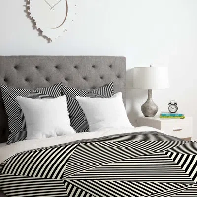 Deny Designs Three Of The Possessed Dazzle Apartment Duvet Cover Set In Black,white