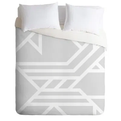 Deny Designs Three Of The Possessed Metro Deco Single Duvet Cover In Gray,white
