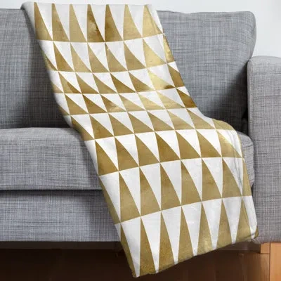 Deny Designs Triangle Pattern Throw Blanket In Gold