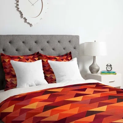 Deny Designs Triangle Rain Duvet Cover Set In Red