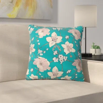Deny Designs Turquoise Painted Poppy Indoor/outdoor Throw Pillow