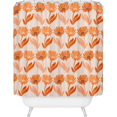 Deny Designs Twins Floral Shower Curtain In Orange