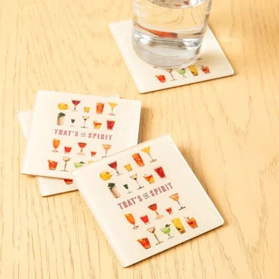 Deny Designs Tyler Varsell That's The Spirit I Acrylic Coaster Set In Cream