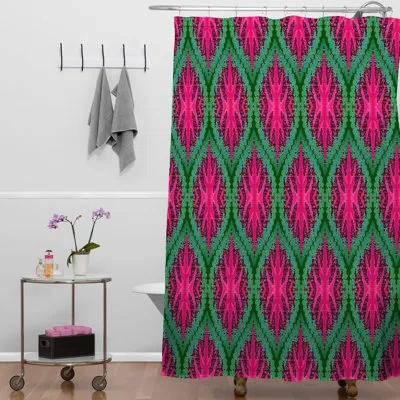 Deny Designs Wagner Campelo Ikat Leaves Single Shower Curtain In Pink