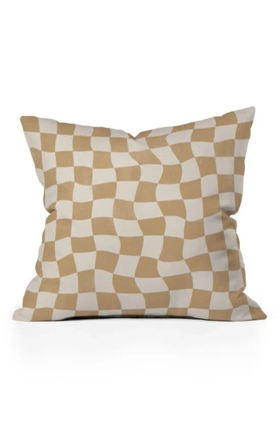 Deny Designs Warped Checkerboard Accent Pillow In Brown