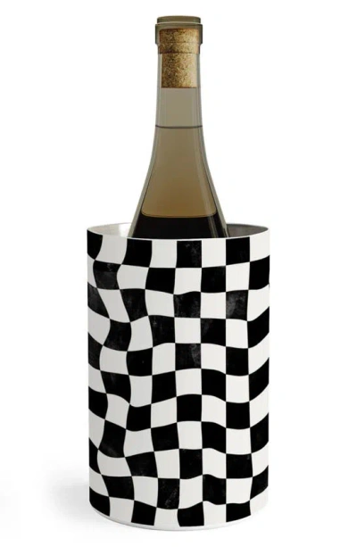 Deny Designs Warped Checkerboard Wine & Champagne Chiller In Black