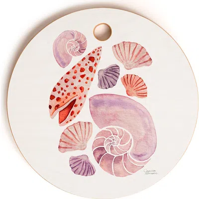 Deny Designs Watercolor Seashells Cutting Board In Orange