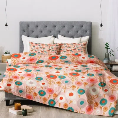 Deny Designs Wendy Kendall Crayon Floral Comforter Set In Red,blue