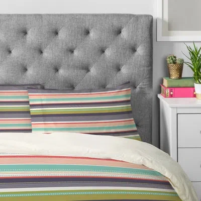 Deny Designs Wendy Kendall Stripe Pillow Case In Green;pink;dark Purple