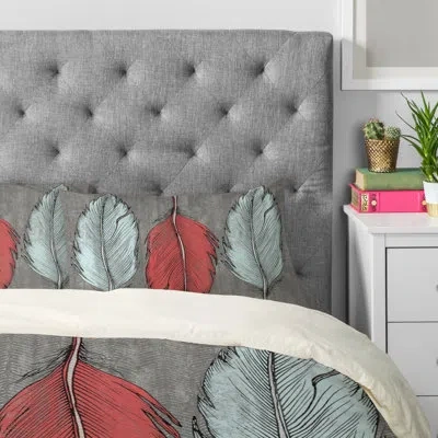 Deny Designs Wesley Bird Feathered Pillow Case In Blue;gray;red