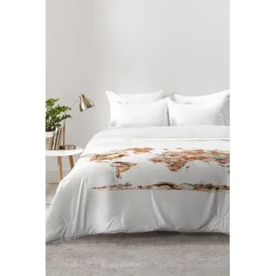 Deny Designs World Map Watercolor Comforter Set In White