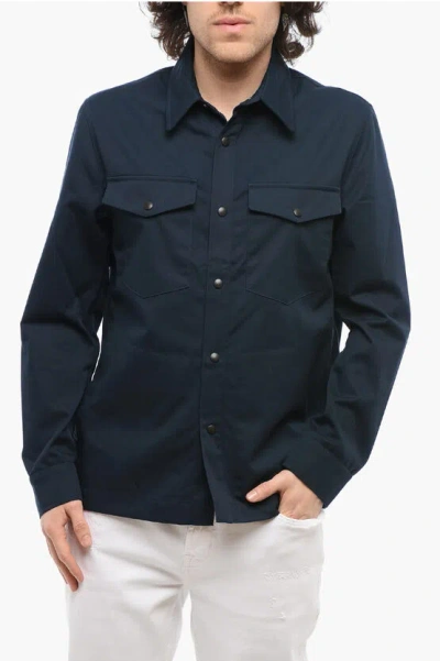 Department Five Cotton Twill Blend Color Overshirt With Snap Buttons In Black