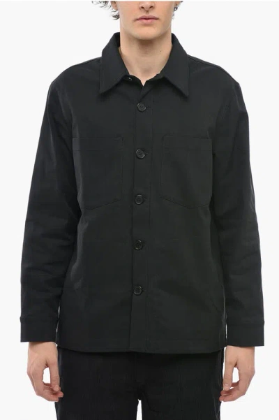 Department Five Double Breast Pockets Twill Folli Overshirt In Black