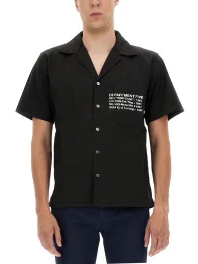 Department 5 Hawaiian Shirt With Logo Print In Black