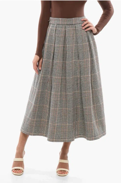 Department 5 Houndstooth Motif Lamp Pleated Skirt In Gray