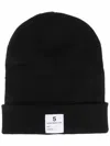 Department Five Logo-patch Knitted Beanie In Black