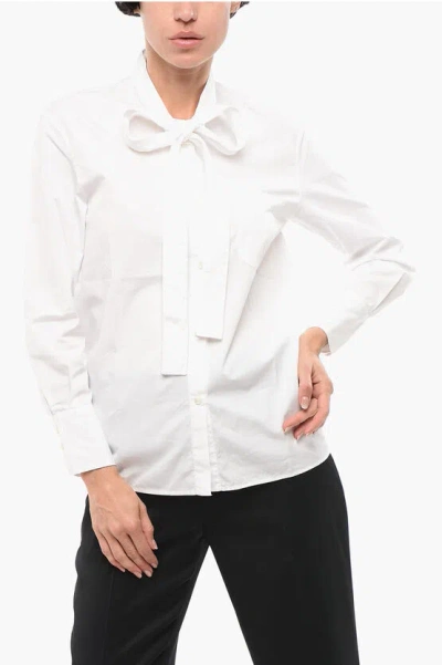 Department 5 Poplin Cotton Enti Shirt With Bow Neckline In White