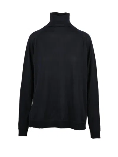 Department Five Asymmetrical Turtleneck Sweater In Midnight Blue In Black