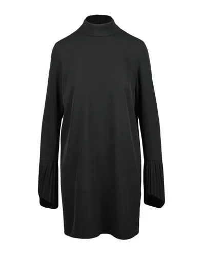 Department Five Black Pleated Cuffs Stretch Sheath Dress