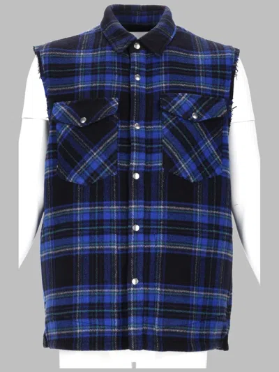 Department Five Sleeveless Plaid Shirt With Button-down Front And Flap Pockets In Blue