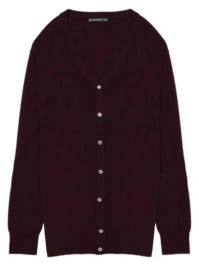 Department Five V-neck Merino Wool Cardigan In Burgundy