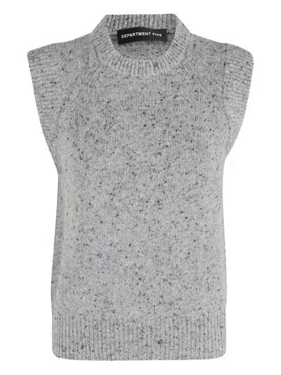 Department Five Sleeveless Knitted Vest With Ribbed Piping In Animal Print
