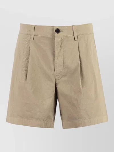Department Five Cotton Bermuda Shorts Pleats Belt Loops Pockets In Neutral