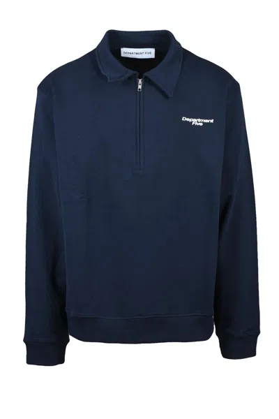 Department Five Cotton Zip Polo Sweatshirt In Black