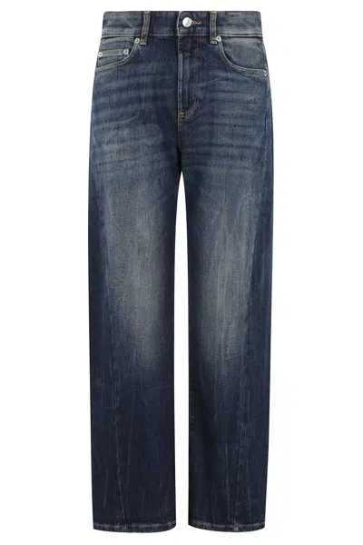 Department Five Curved Wide Leg Jeans With Vintage Wash In Blu