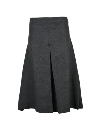 Department Five Dark Grey Virgin Wool Pleated Flared Midi Skirt In Black