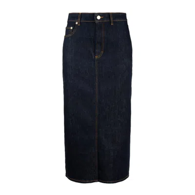 Department Five Department 5 Braid Denim Longuette Skirt In Blue