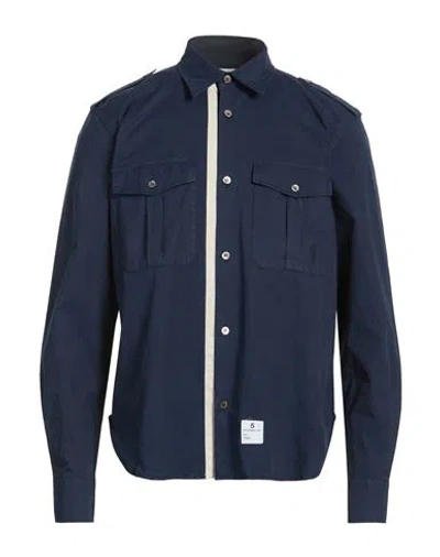 Department Five Department 5 Man Shirt Navy Size 16 Cotton, Elastane In Blue