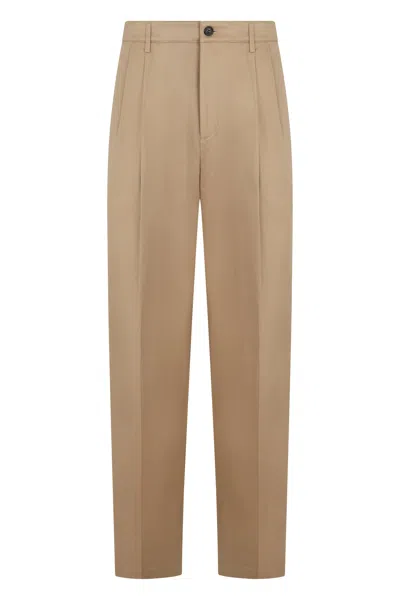Department Five Department 5 Pleated Cotton Chino Trousers In Brown