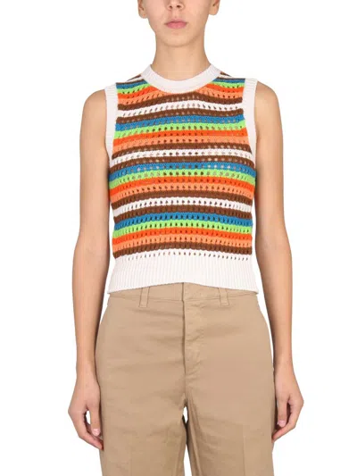 Department Five Patty Cropped Knit Striped Sleeveless Top In Multi