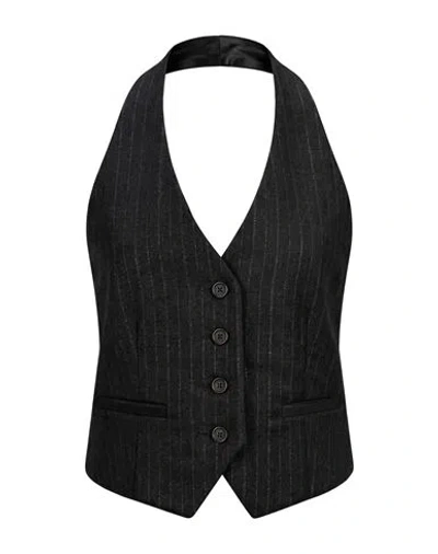 Department Five Department 5 Woman Tailored Vest Charcoal Size 6 Wool, Polyester, Viscose, Elastane In Black
