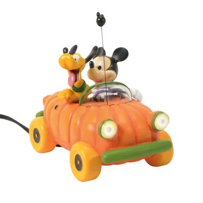 Department Five Disney Village Accessories Mickey's Pumpkin Car Arriving In Style Light Up Figurine 3.86 Inch In Orange;black;green