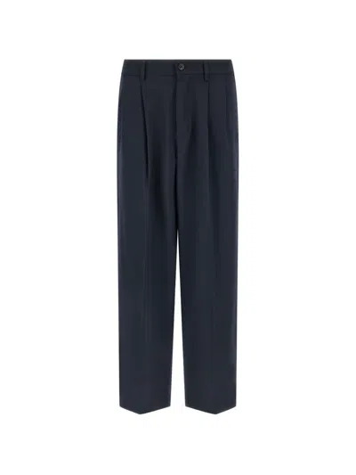 Department Five Double Pleats Straight Trousers In Blue