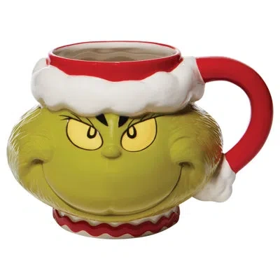 Department Five Dr. Seuss Grinch Santa Face Sculpted Coffee Mug 32 Ounce In White;green;red